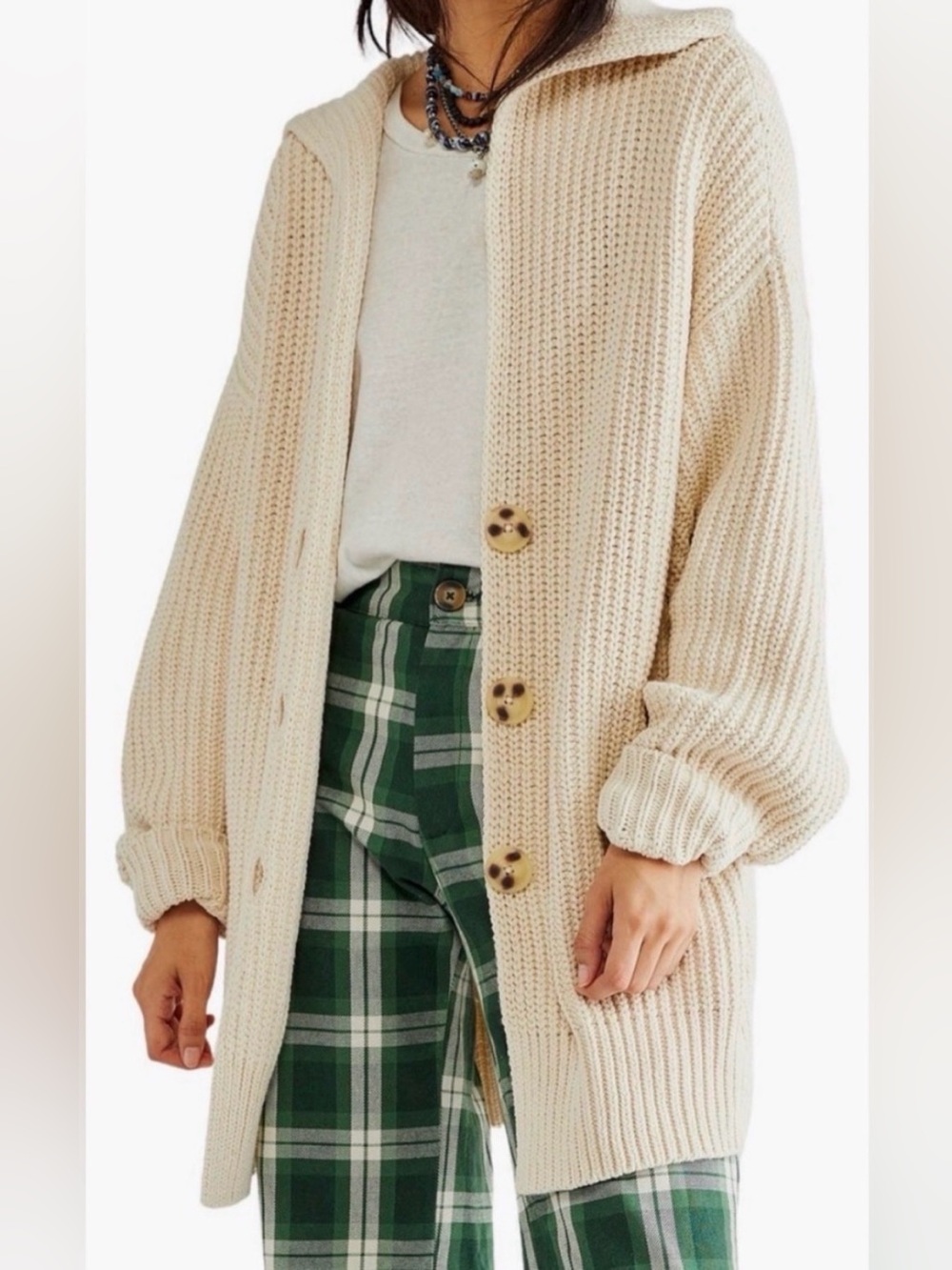 Free‎ People Swim Too Deep Chunky Knit Slouchy Cardigan Boho XL NWT